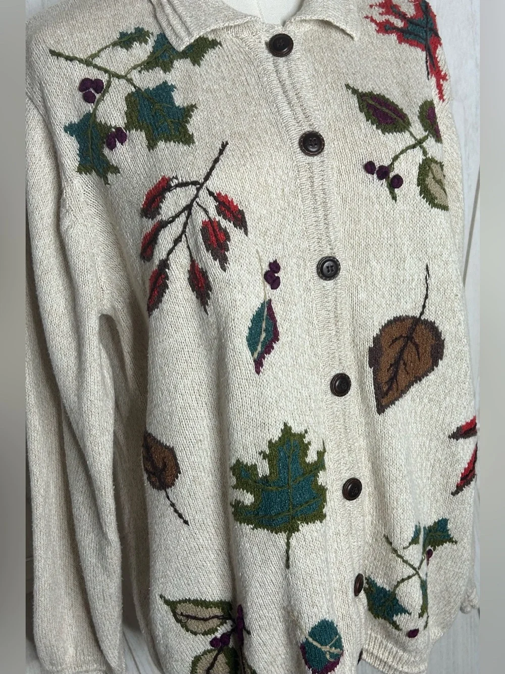 Vintage Alfred Dunner Fall Leaf Motif Grannycore Sweater Y2K Cozy Autumn Sz M
